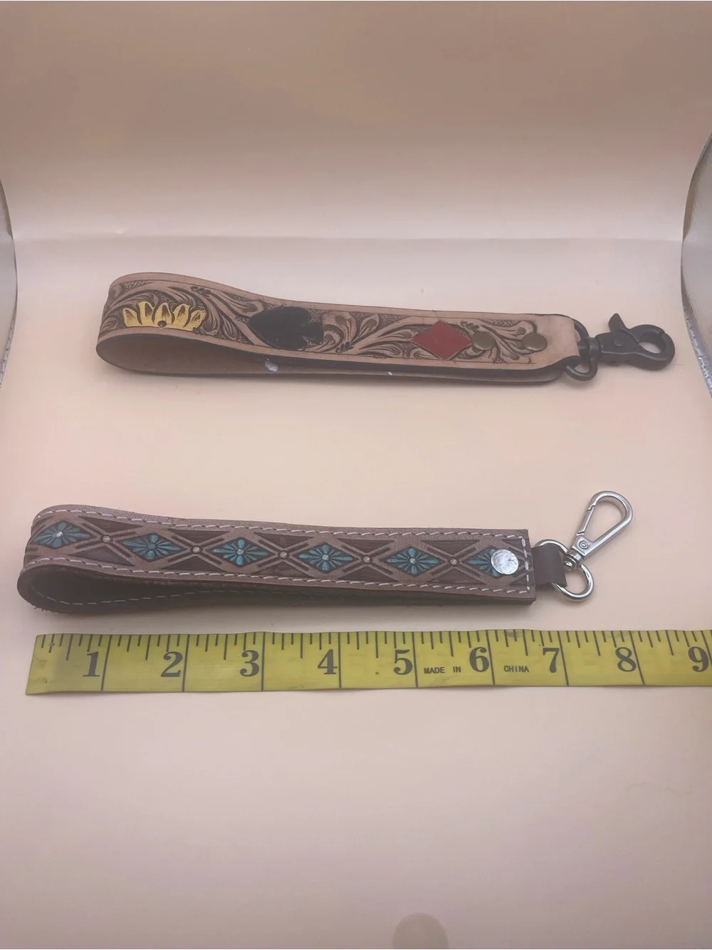 NWOT 2 Western Tooled Wristlet Keychains Poker Turquoise Floral